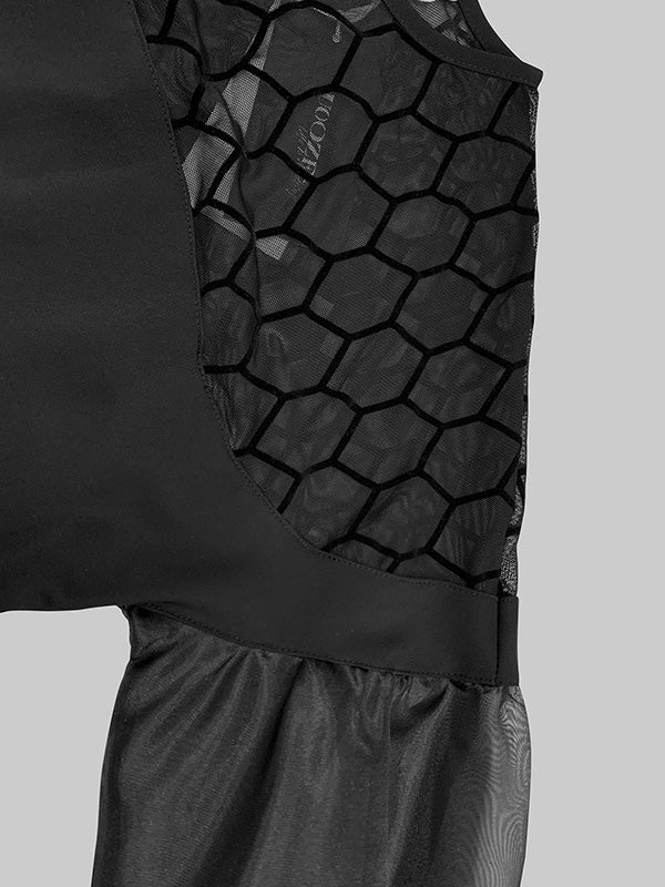 Long Sleeves Loose Hollow Solid Color Split-Joint Round-Neck Mini Dresses