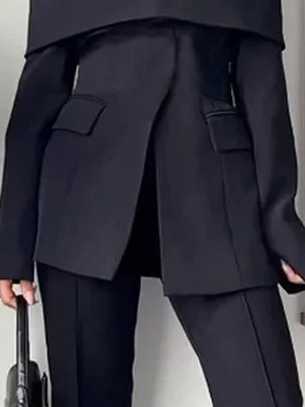 Long Sleeves Solid Color Split-Front Split-Joint Off-The-Shoulder Blazer