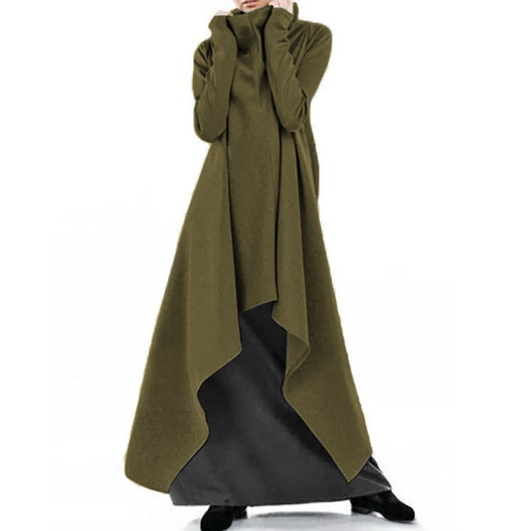 Irregular Solid Color High Collar Long Sleeve Sweatshirt