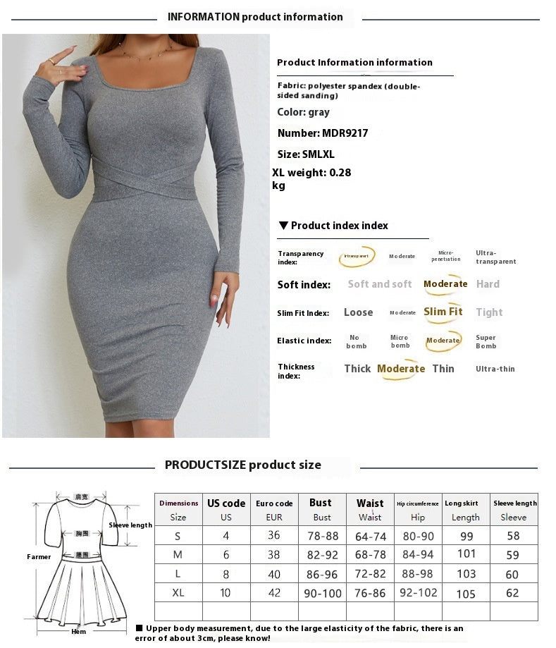 Sexy lace-up backless temperament commute long sleeve dress