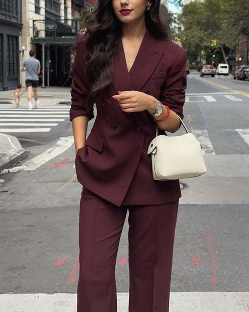 Fashion Lapel Blazer & Pants Two-Piece Set
