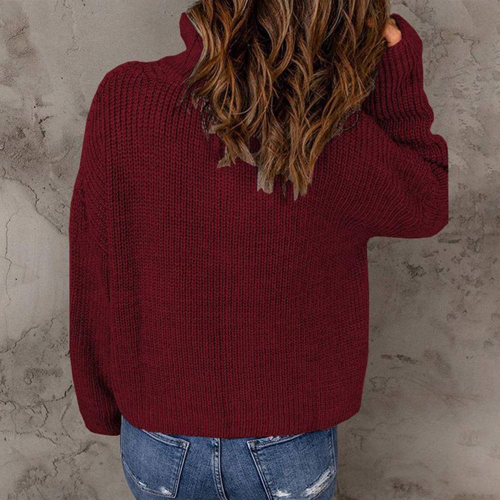 Zipper Turtleneck Women's Sweater