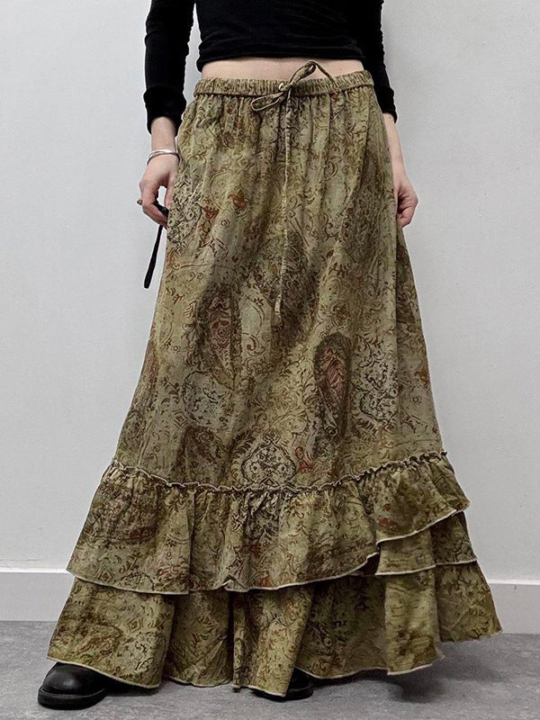 High Waisted Loose Contrast Color Elasticity Pleated Split-Joint Skirts Bottoms