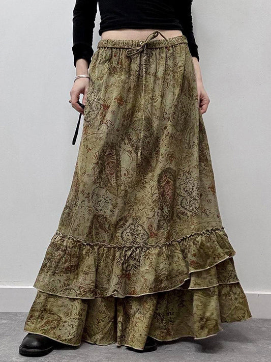 High Waisted Loose Contrast Color Elasticity Pleated Split-Joint Skirts Bottoms