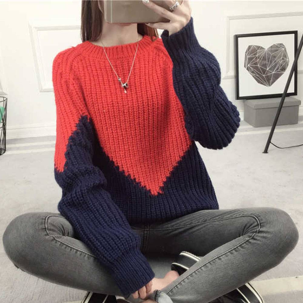Patchwork Mid-Length Women's Sweater