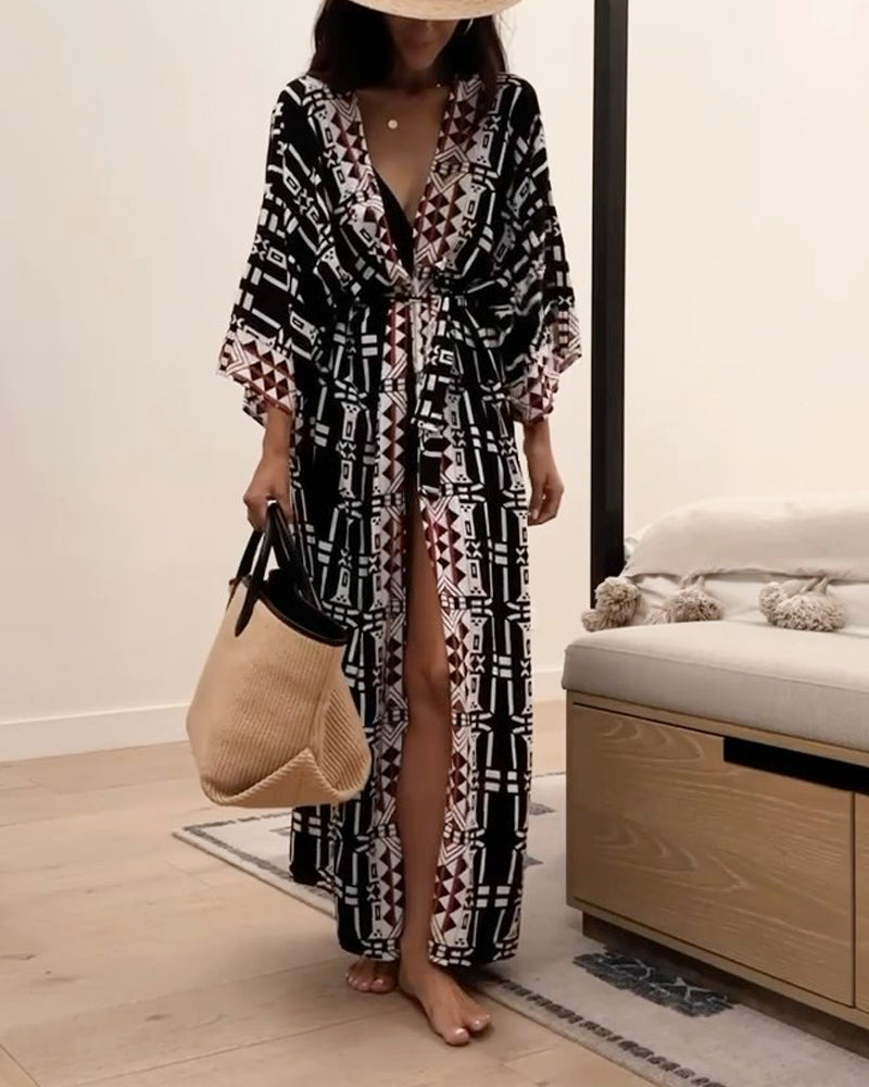 Casual Holiday Print Cardigan Dress