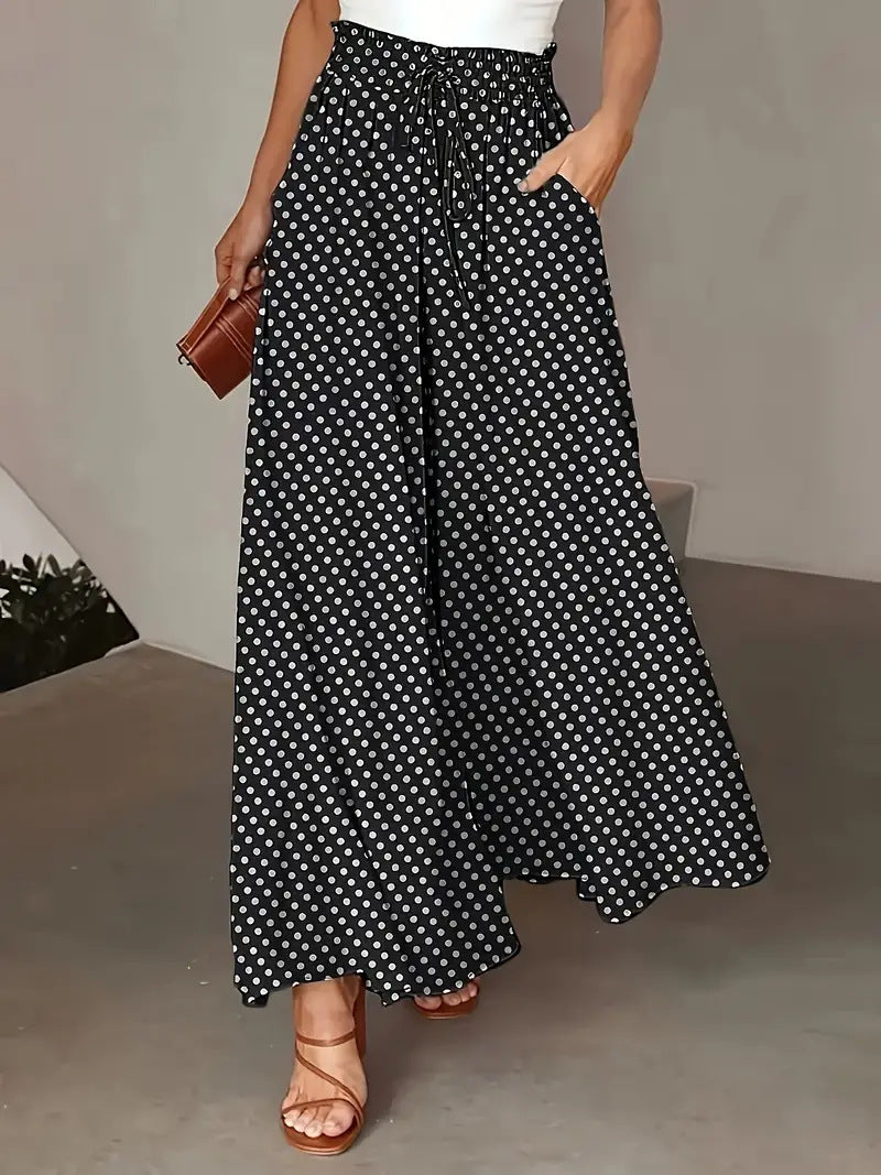 Bohemian Dot-Print Stopped-Waist Culottes