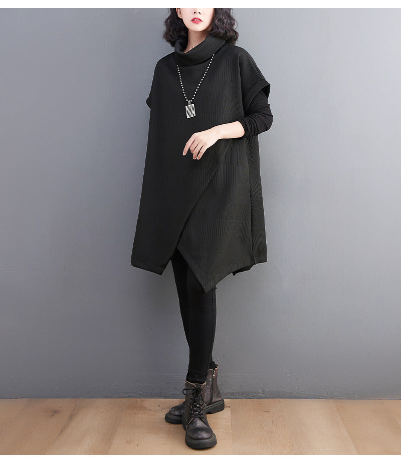 Loose Striped Turtleneck Knit Sweater Dress