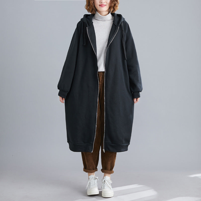 Casual Loose Solid Color Hooded Coat
