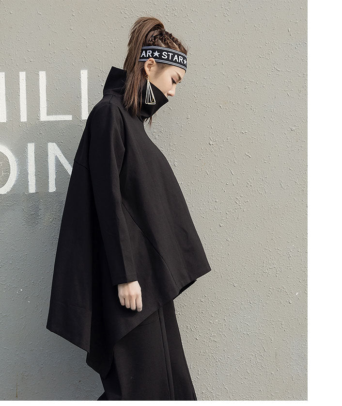 Irregular High Collar Long Sleeve Sweatshirt