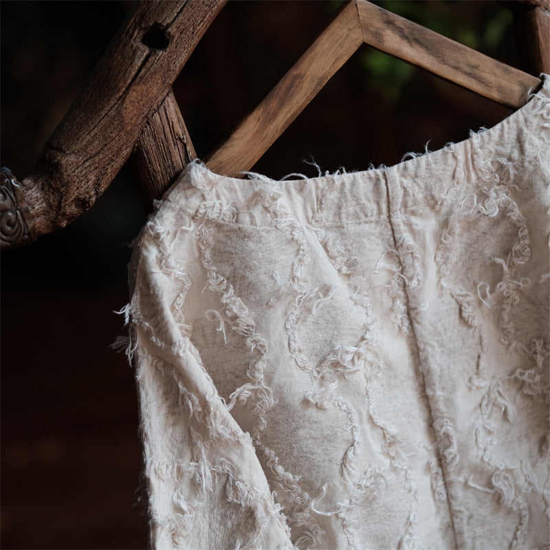 Versatile Cotton Linen Tassel Long Sleeve Blouse