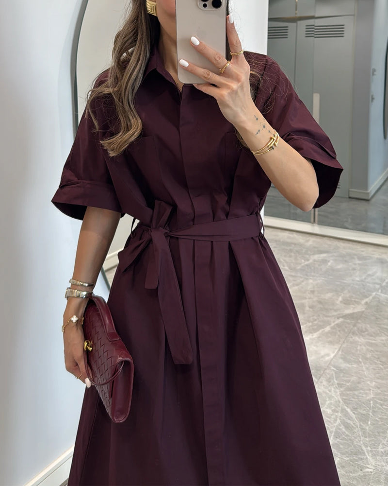 Casual Solid Lapel Dress