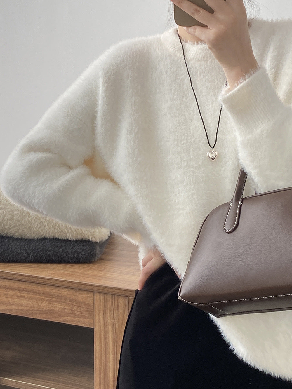 Simple Solid Color Velvet Long Sleeve Sweater