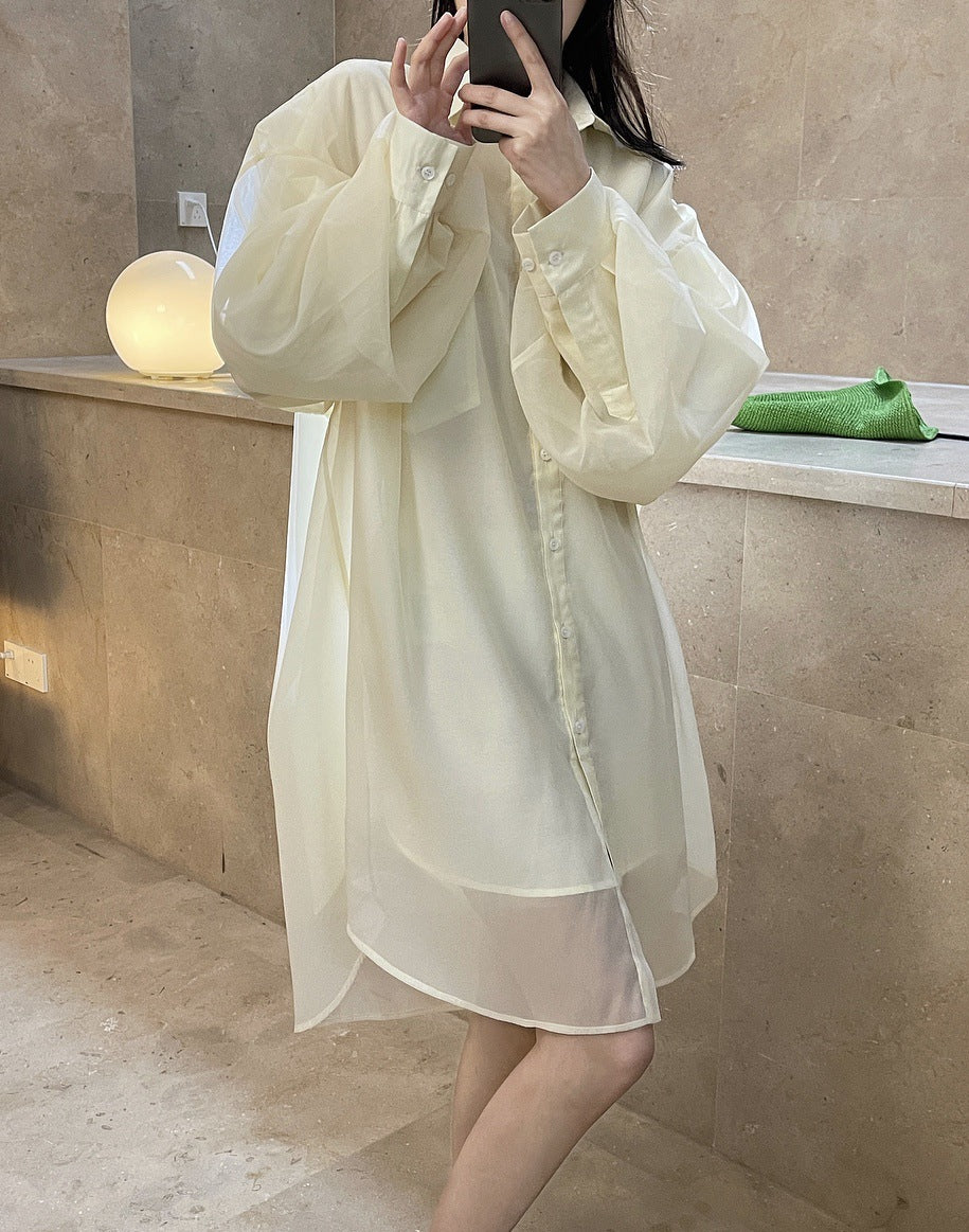 Loose Solid Color Lapel Long Sleeve Shirt