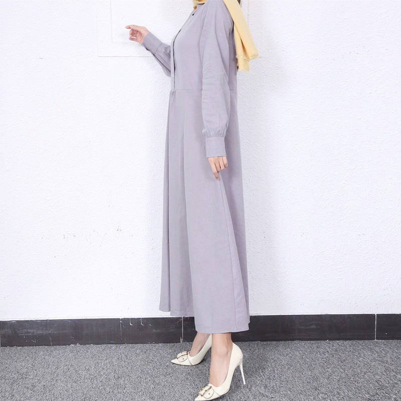Simple Solid Color Stand Collar Maxi Dress