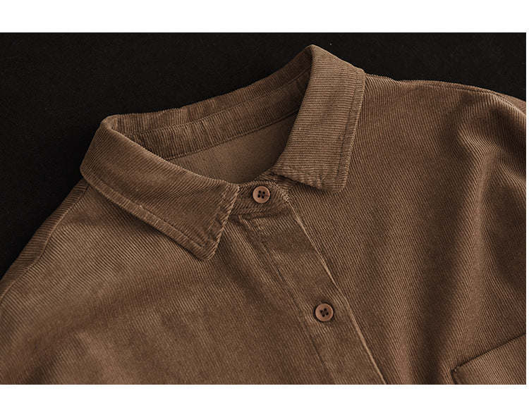 Simple Solid Color Long Sleeve Corduroy Shirt
