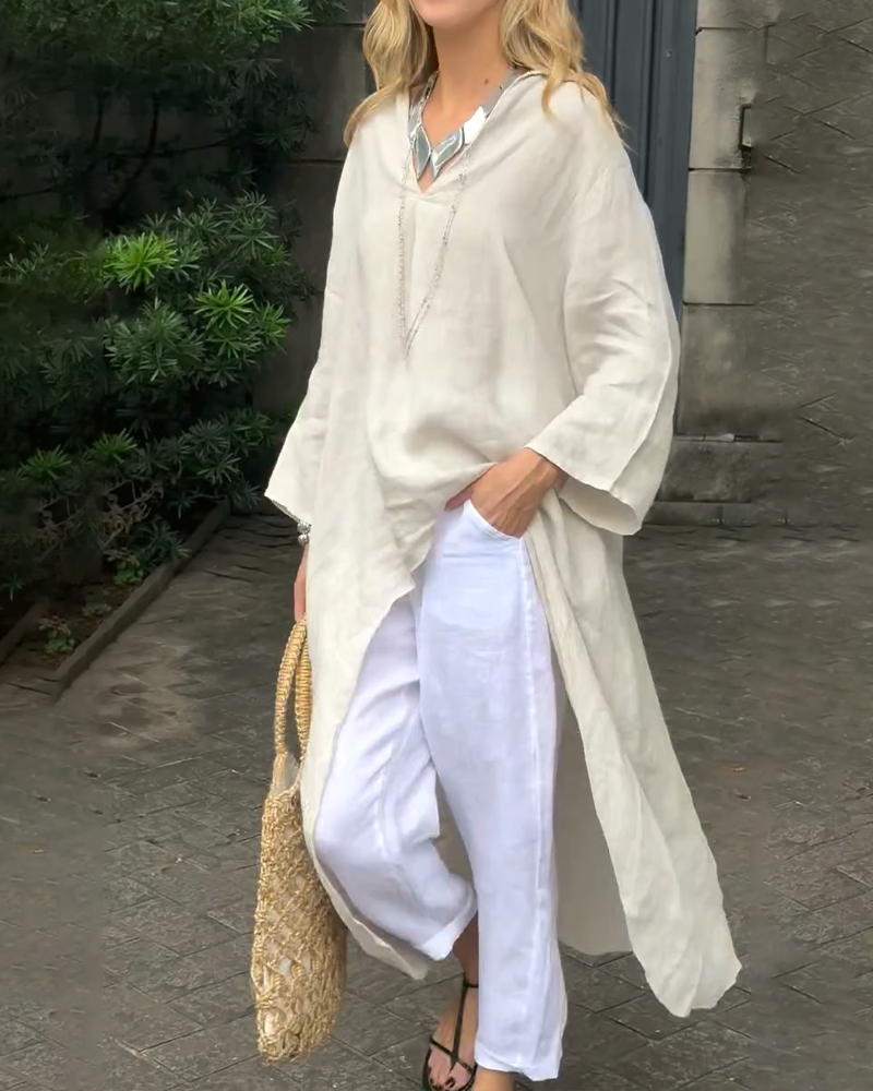Casual  Linen  High-Low Desgin Long Shirt Top