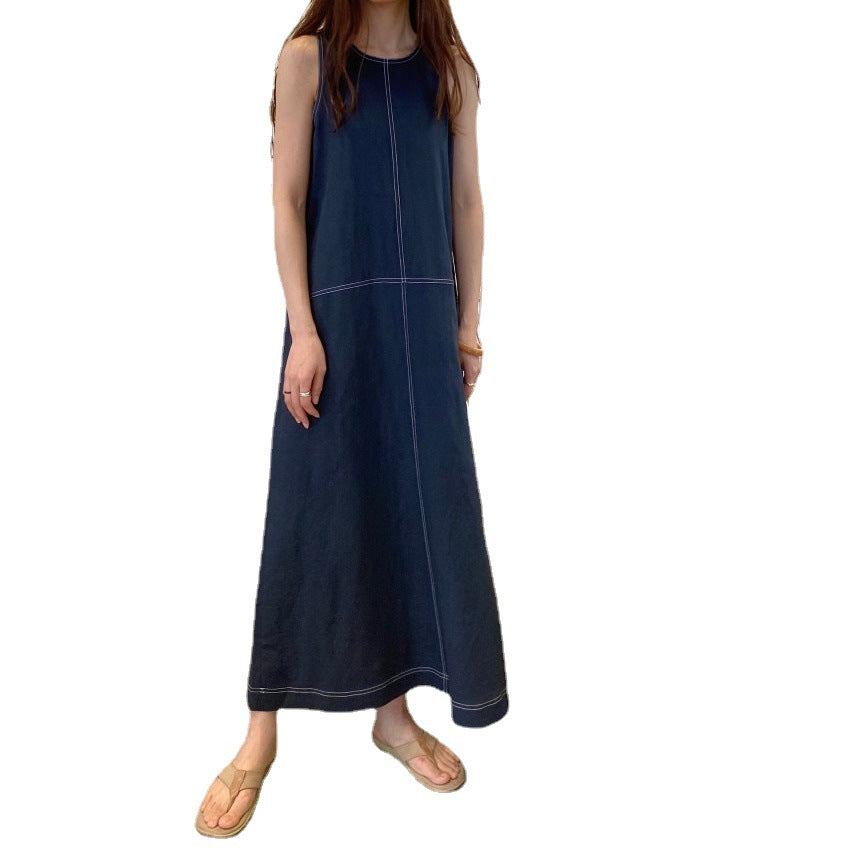 Loose Solid Color Sleeveless Cotton And Linen Dress