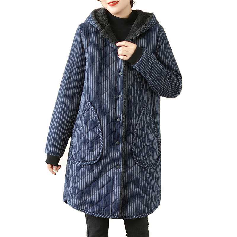 Vintage Warm Thickened Striped Hooded Coat