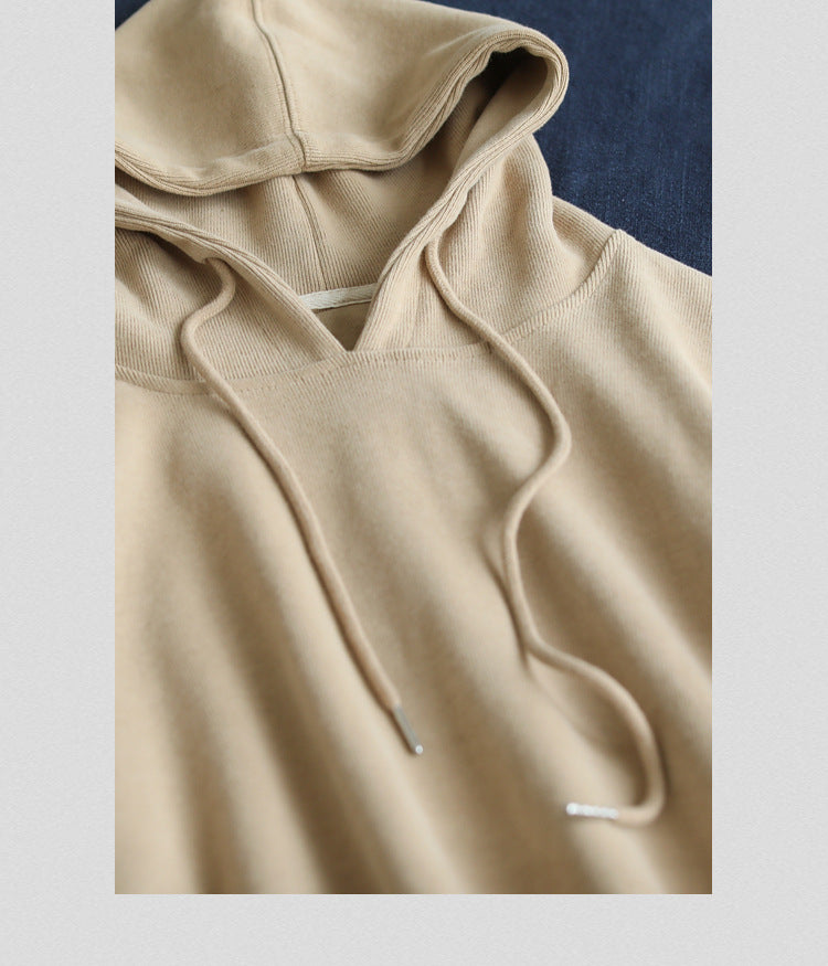 Loose Solid Color Hooded Long Sleeve Sweater
