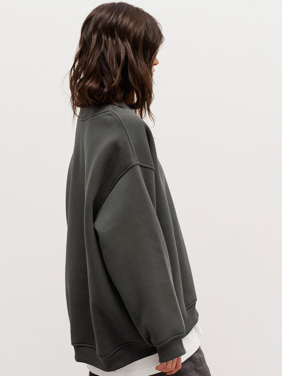 Round neck loose sweatshirt women's autumn winter Street solid color Oversize polar fleece pullover top