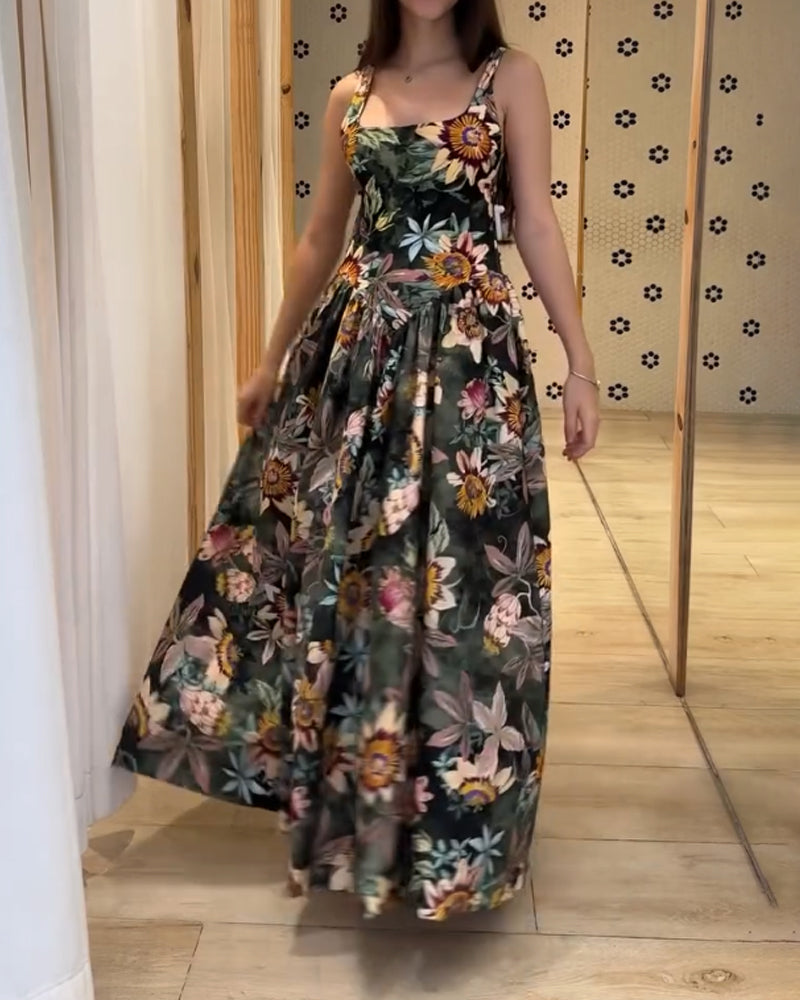 Elegant Floral Print Sling Dress