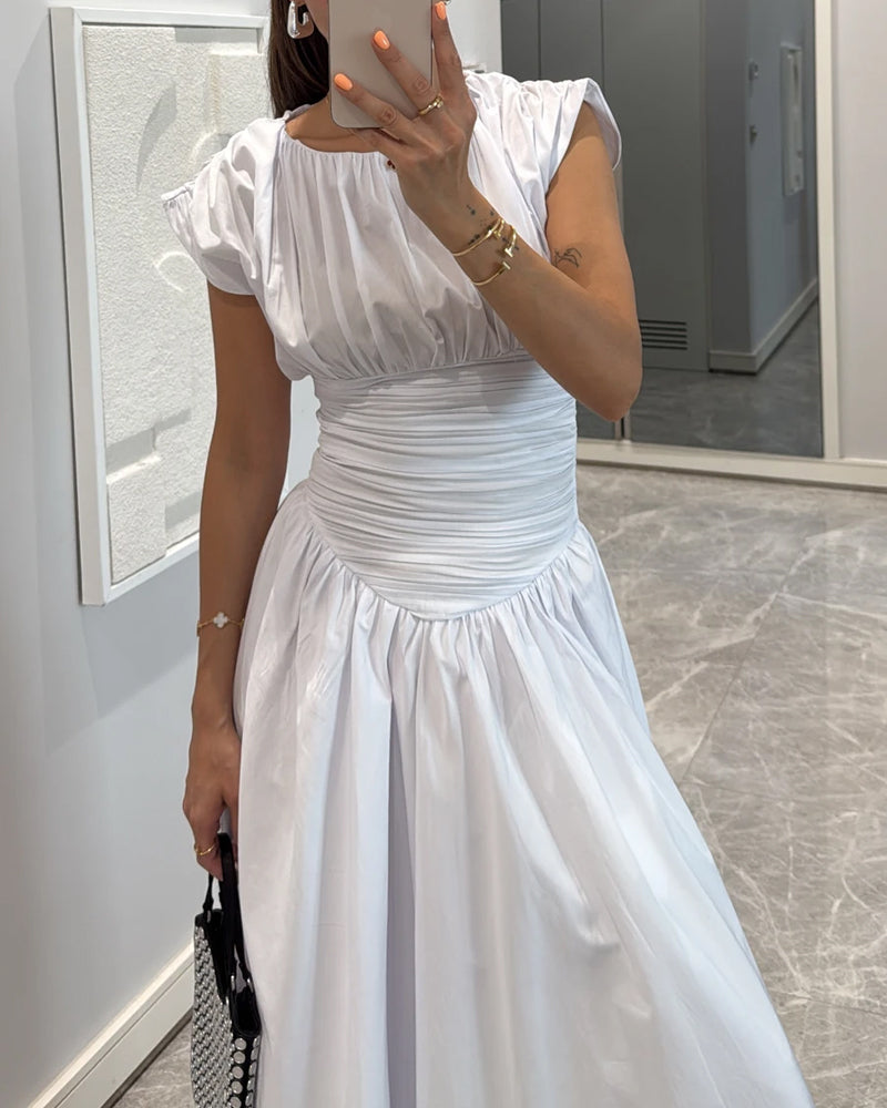 Fashion Solid Color Pleated Dress