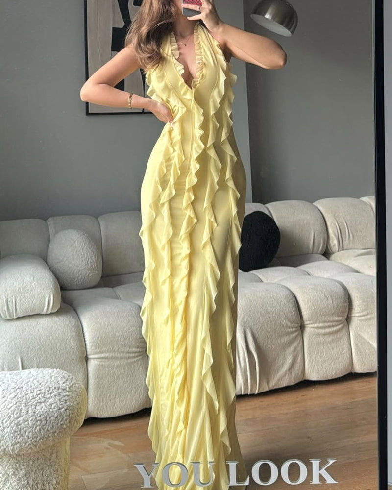 Elegant V-neck Ruffle Dress