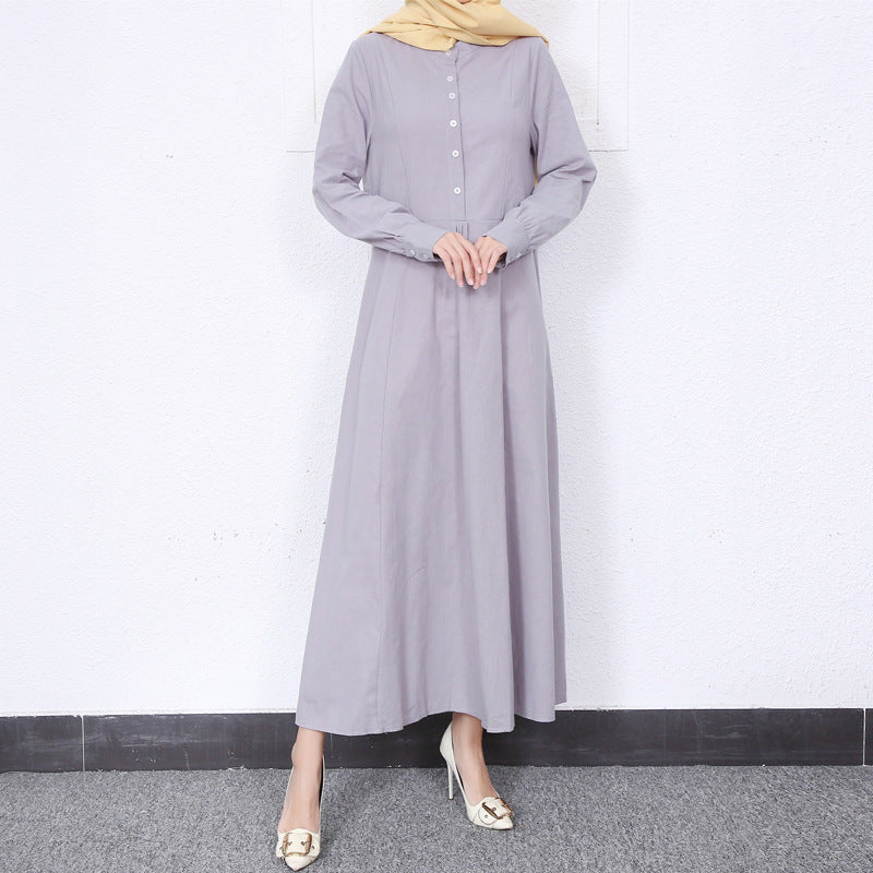 Simple Solid Color Stand Collar Maxi Dress