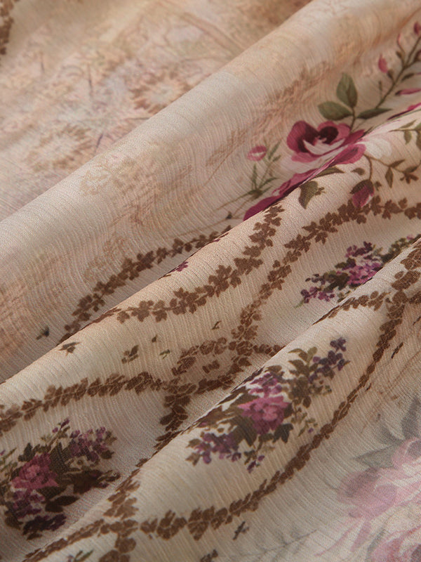 Loose Sleeveless Buttoned Contrast Color Flower Print Tied Spaghetti-Neck Vest Top