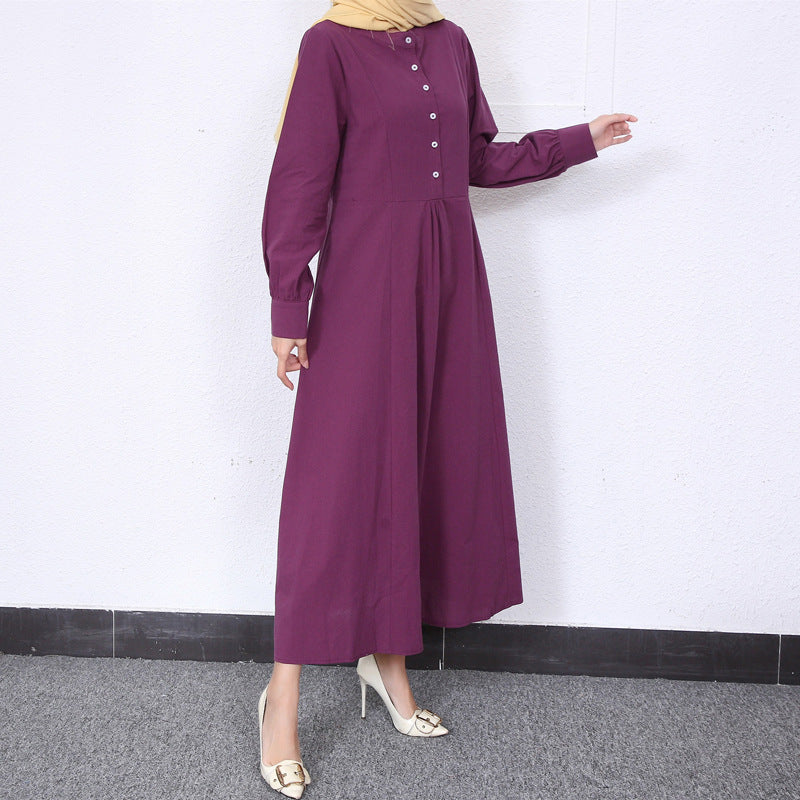 Simple Solid Color Stand Collar Maxi Dress