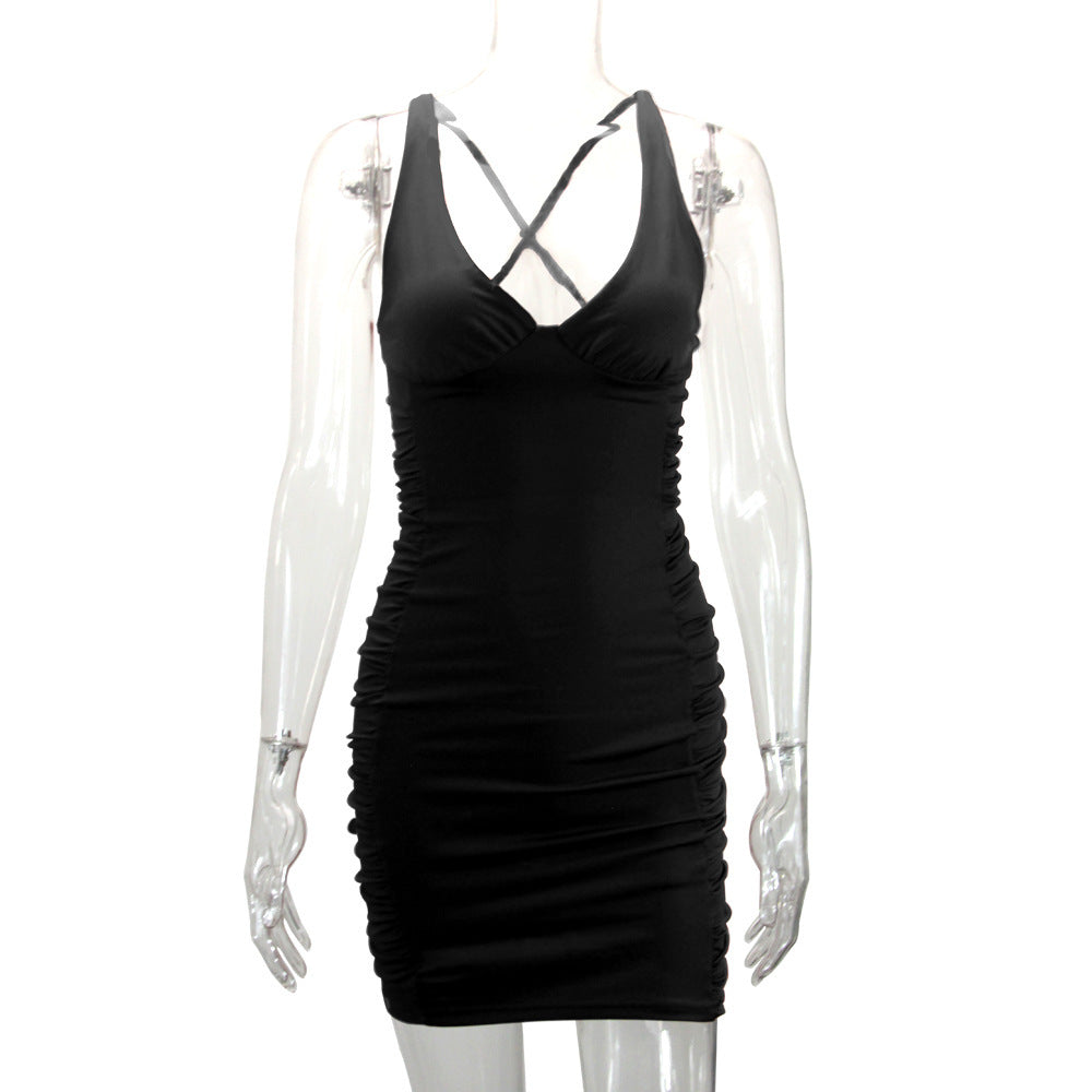 New summer women's clothes V-neck backless ruffle hip sexy dress