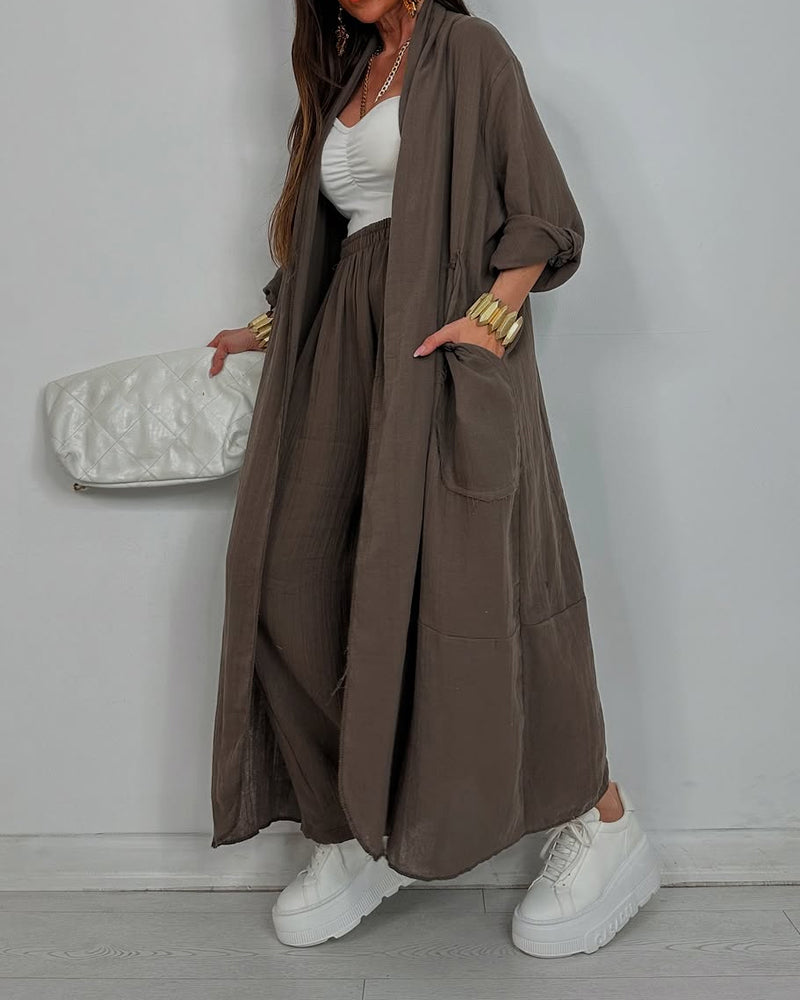 Casual Long Cardigan & Pants Two-piece Set