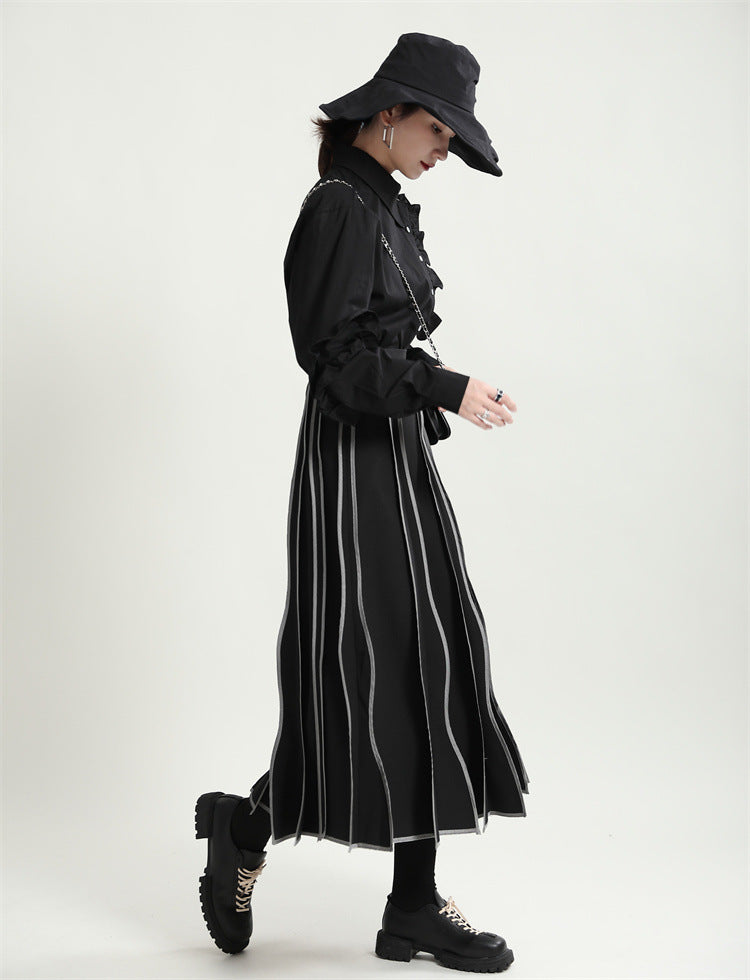 Special Asymmetric Collar Solid Color Long Sleeve Shirt