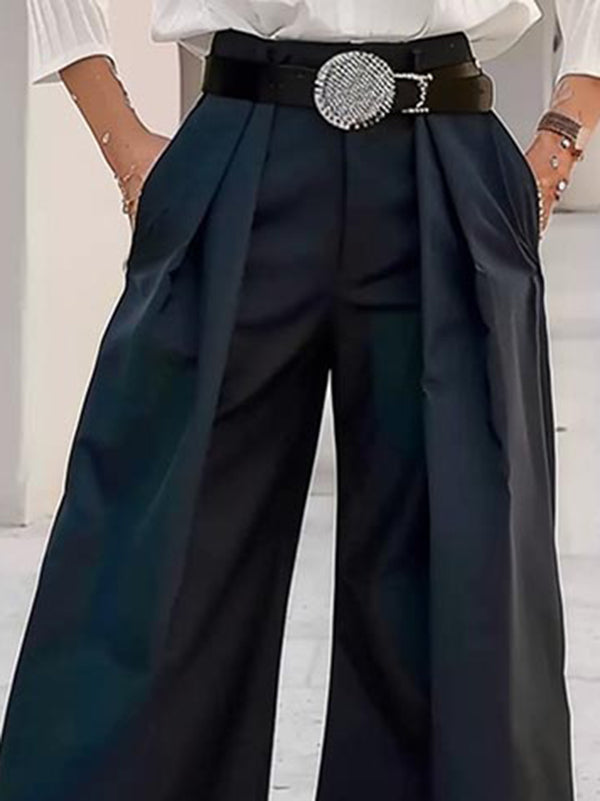 High Waisted Loose Floral Printed Pleated Split-Joint Pants Trousers