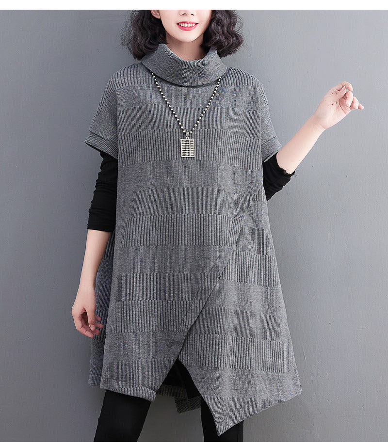Loose Striped Turtleneck Knit Sweater Dress