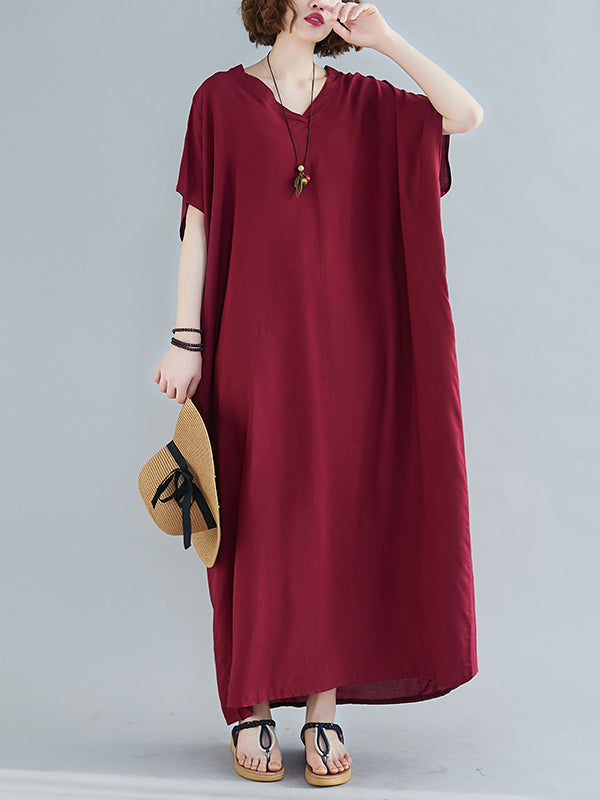 Loose Cotton Solid Color Maxi Dress