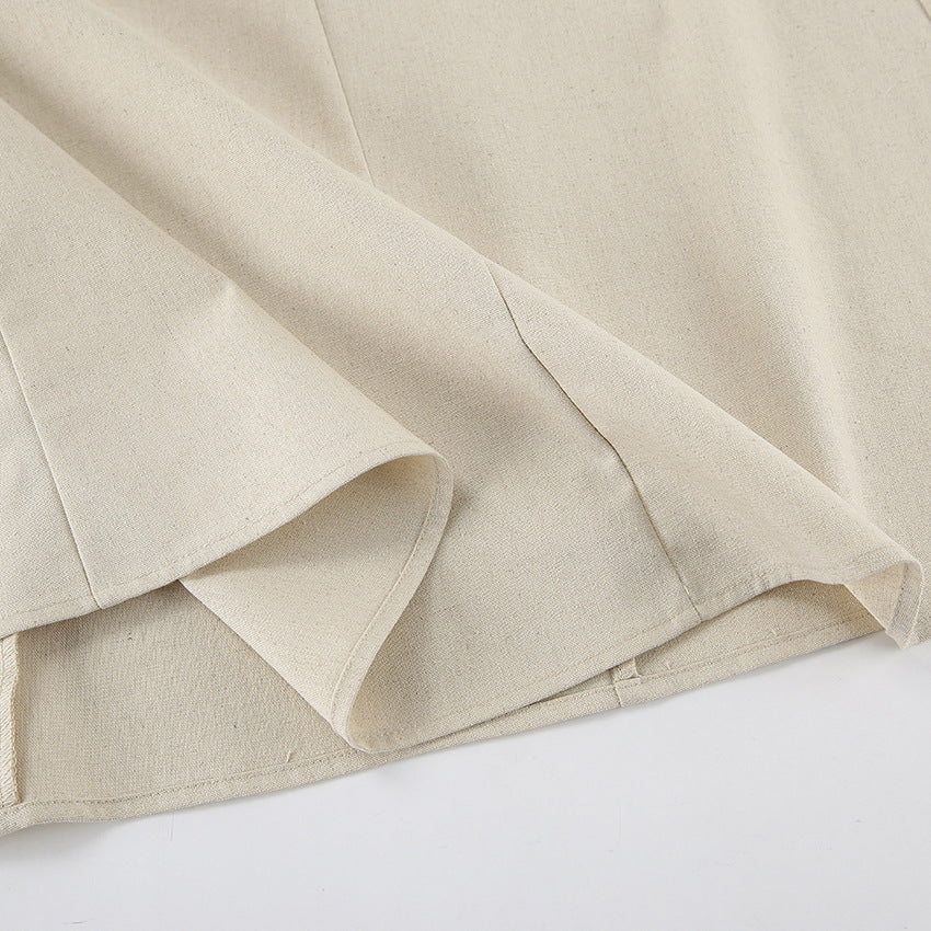 Vacation Cotton-Linen Solid Sheath Backless Maxi Dress