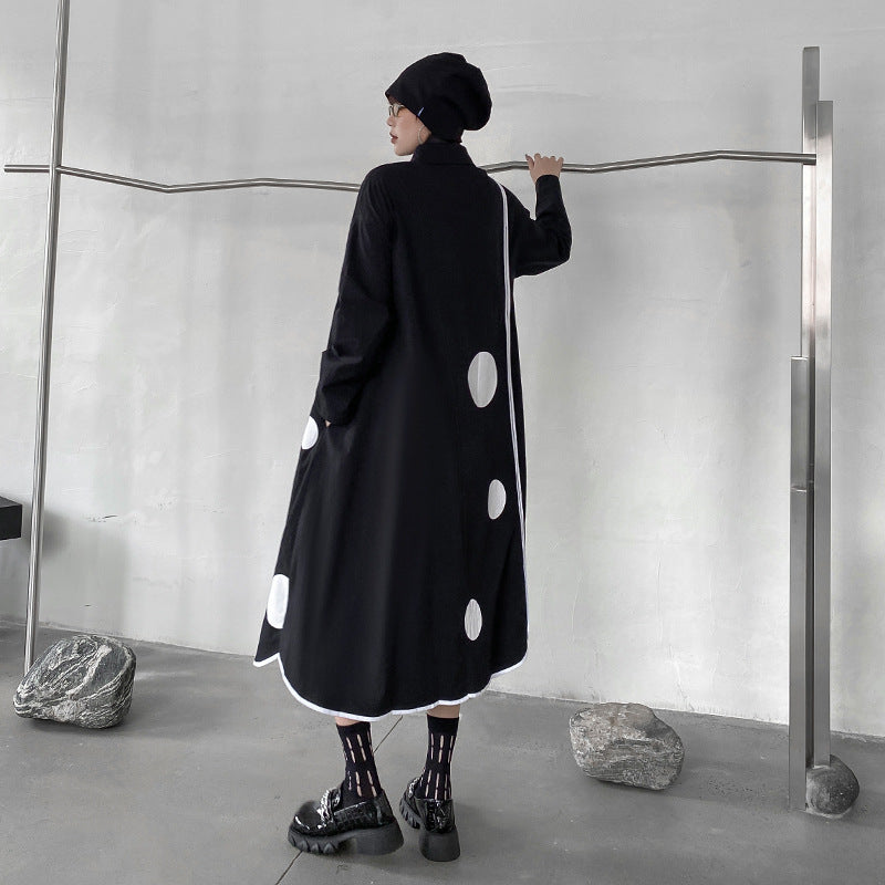 Vintage Loose Print Splicing Midi Dress