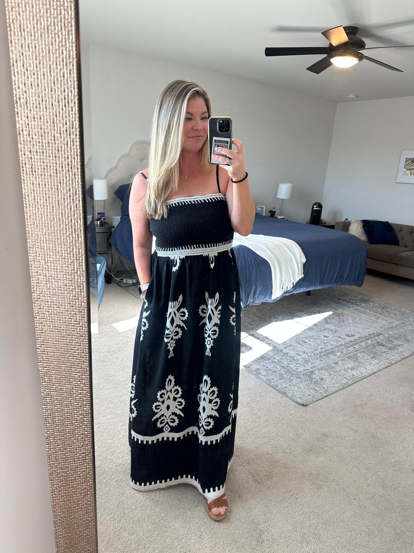 Spaghetti Strap Ruffled Floral Bohemian Maxi Dress With Pockets(Buy 2 Free Shipping)