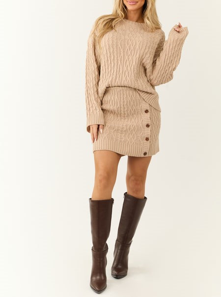 2025 Spring Cable Knit Sweater and  Button Skirt Set (Buy 2 Free Shipping)