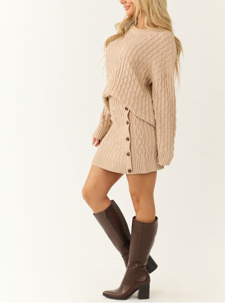 2025 Spring Cable Knit Sweater and  Button Skirt Set (Buy 2 Free Shipping)