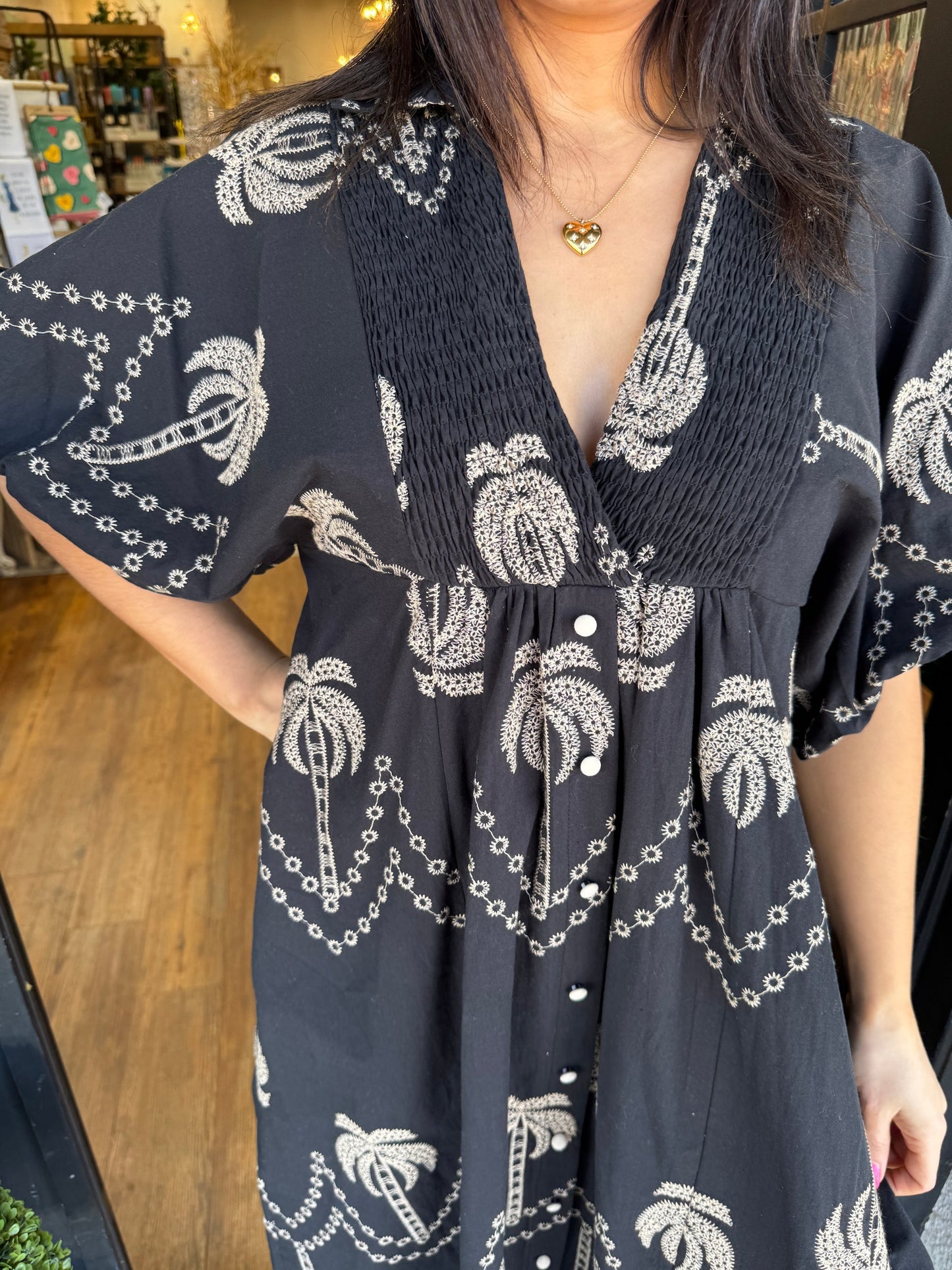 Oversized Textured V-Neck Palm Tree Print Dress (Buy 2 Free Shipping)