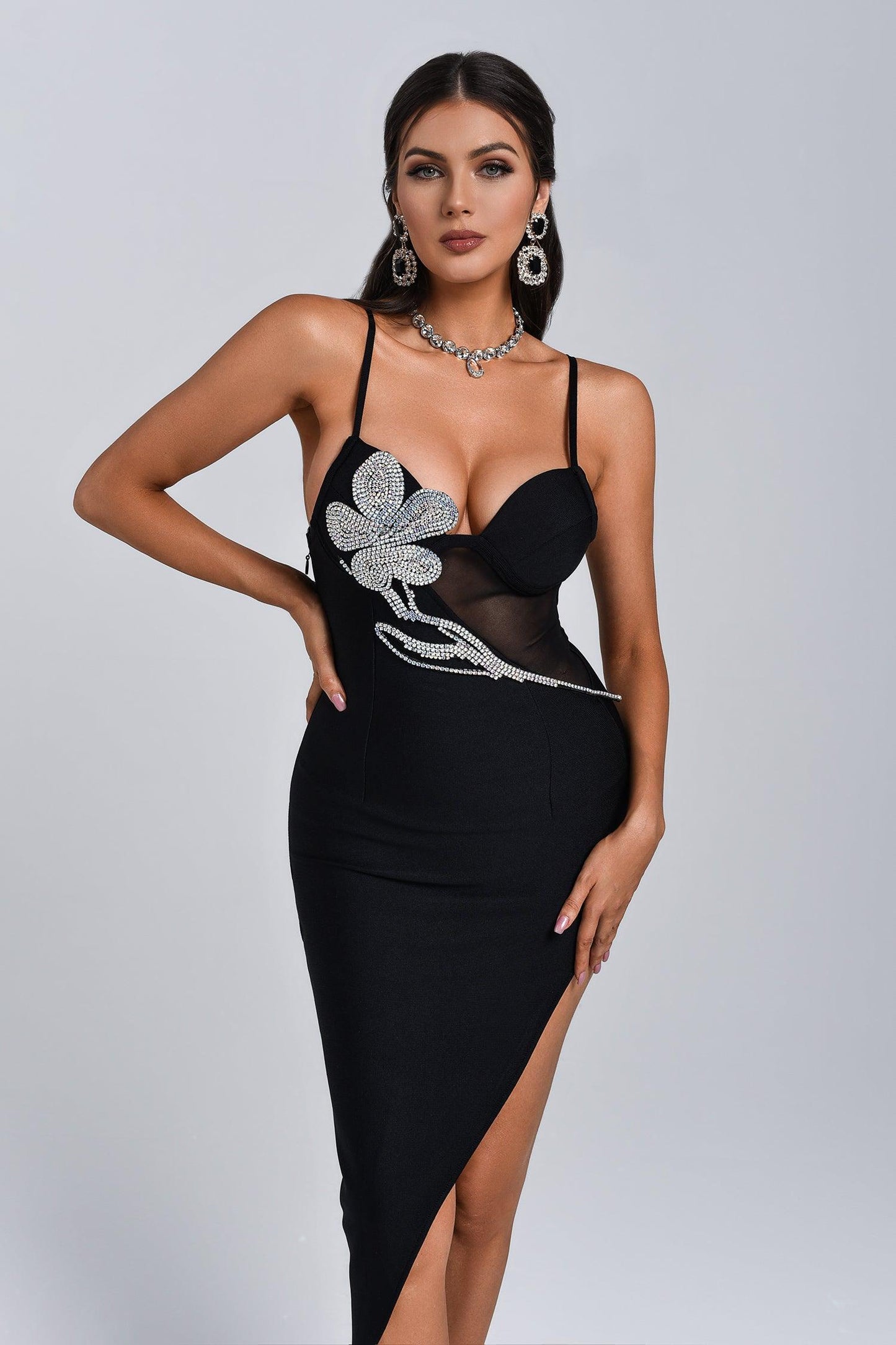 Erine Diamonate Midi Bandage Dress - Bellabarnett