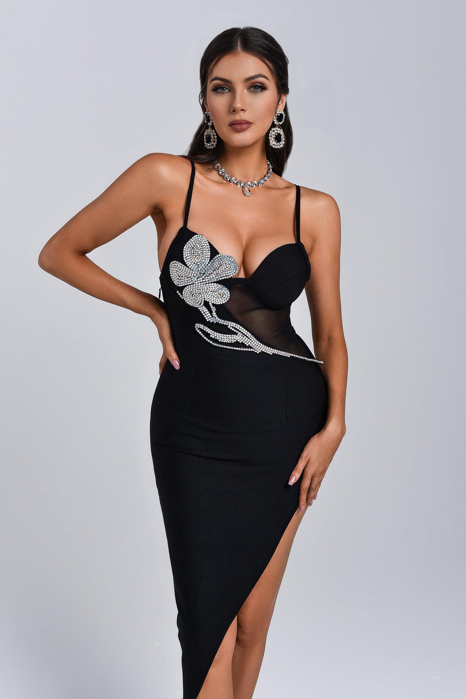 Erine Diamonate Midi Bandage Dress - Bellabarnett