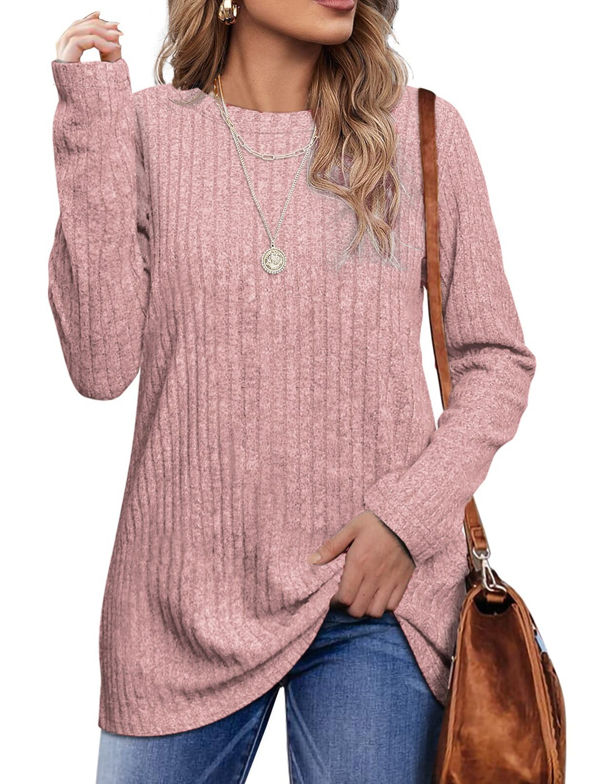 Fantaslook Long Sleeve Shirts for Women Crew Neck Casual Tunic Tops Lightweight Pullover