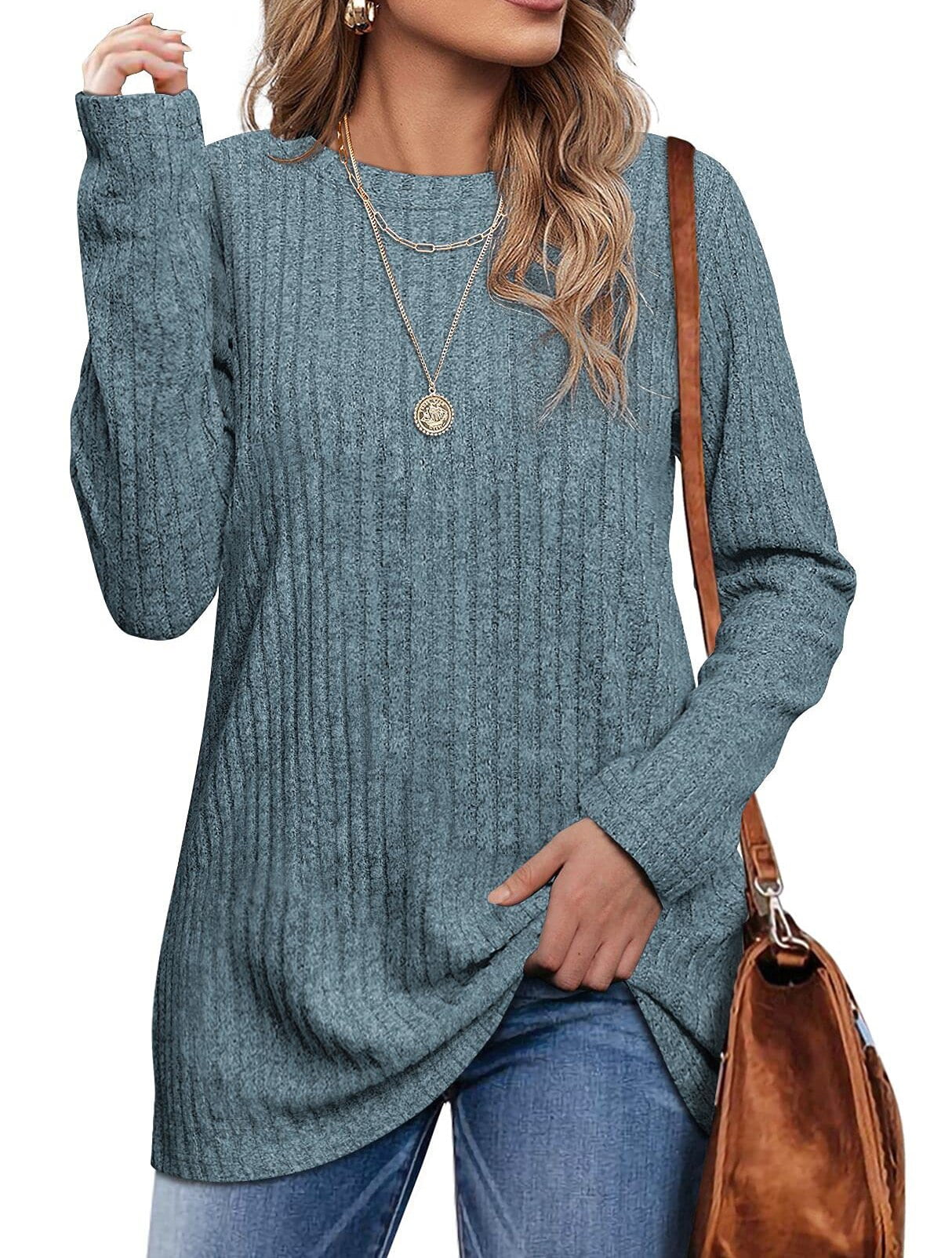 Fantaslook Long Sleeve Shirts for Women Crew Neck Casual Tunic Tops Lightweight Pullover