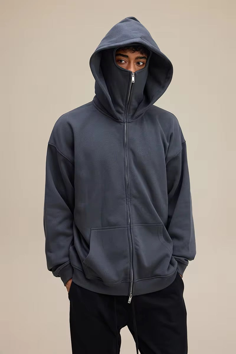 Unisex Street Style Face Cover Zip-Up Hoodie