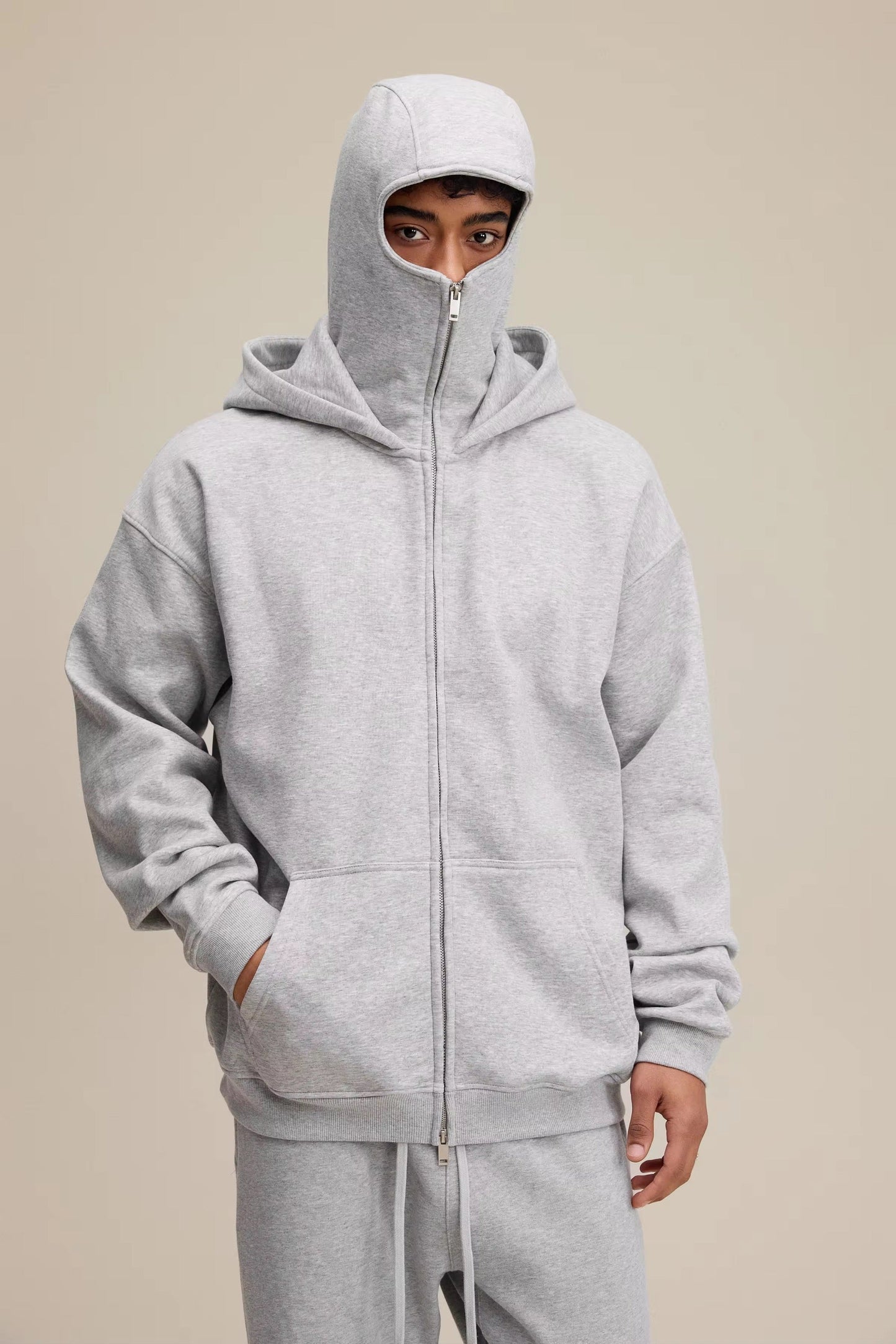 Unisex Street Style Face Cover Zip-Up Hoodie