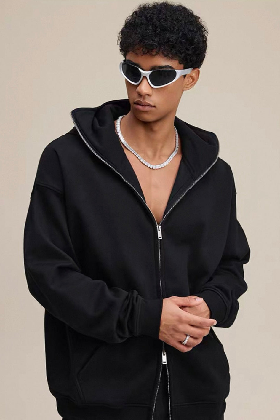 Unisex Street Style Face Cover Zip-Up Hoodie